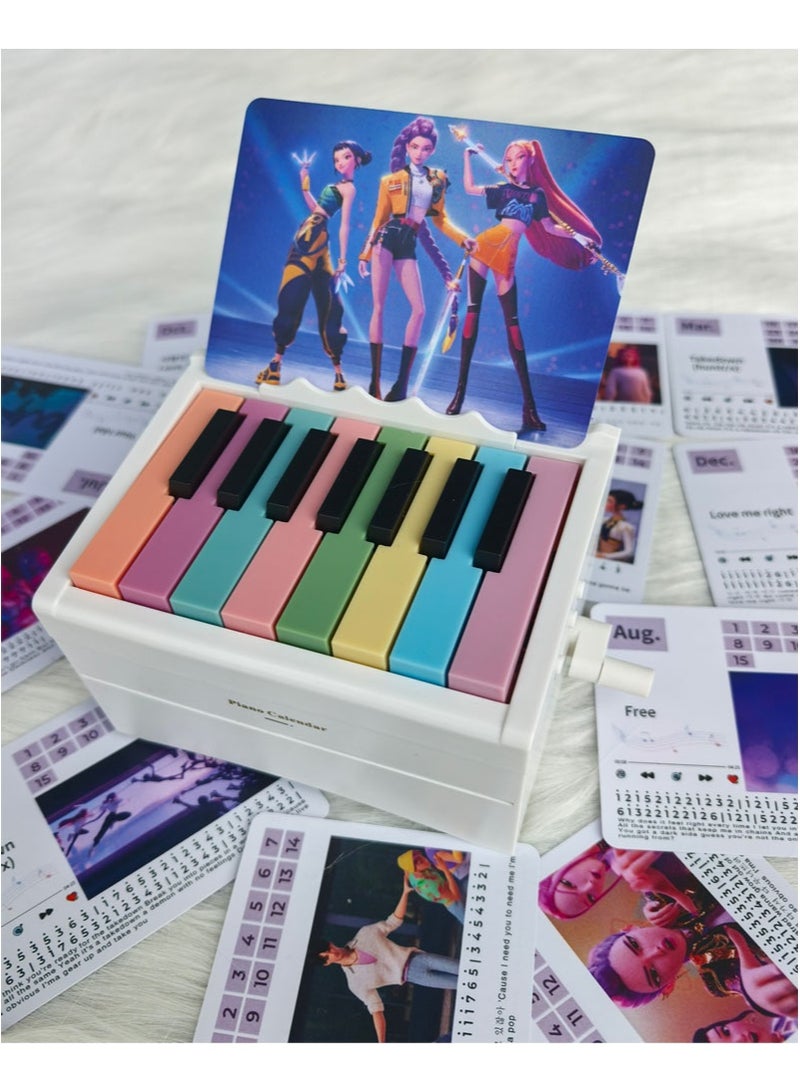 Kpop Demon Hunters Piano Desk Calendar 15-Key Illuminated Style Playable Desktop Piano Calendar 12-Song Manual-Crank Piano Desk Calendar （White） - Image 2